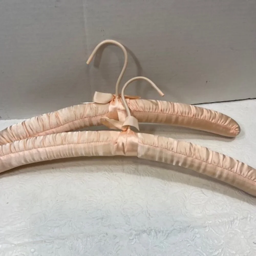 Four Classic Padded Pastel Satin Dress Clothes Hangers Yellow Peach 15.5